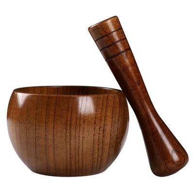 Natural Handcrafted Bamboo Bowl Flat-Bottomed Can And Garlic Stick Pounded Garlic Jar Round Pounding Garlic Mortar Wooden Grinde Tapestries Hangings