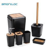 Set of 6 Smartloc Plastic Bathroom Accessories Toothbrush Holder Toothpaste Dispenser Case Soap Box Shower Storage Black