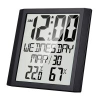 Digital Wall Clock with Temperature &amp; Humidity 8.6 inch Large Display Time/Date/Week Alarm Clock for Home Office