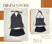 #Bikini store ชุดว่ายน้ำแบรนด์ANNE COLE Two-piece bikini set ชุดว่ายน้ำเปิดหลังสายผูกคอปรับได้ กระโปรงมีซับในเป็นกางเกงในขาเว้าผ้าหนานิ่มลื่น