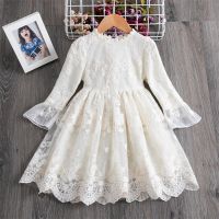 ZZOOI White Lace Embroidery Dress Girls Kids Princess Long Sleeve Clothes Children Elegant Flower Party Tutu Winter Autumn Vestidos