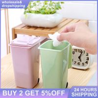 ☁▣♦ Car Mini Trash Can Desktop Plastic Bucket Dustbin Mini Waste Bins Small Scissors Pencil Household Office Supplies Creative Wheel