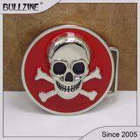 The Bullzine Skull Buckle Bullzine พร้อมสีแดงเคลือบด้วย Fp-01608เงินพร้อมห่วงกว้าง4ซม.