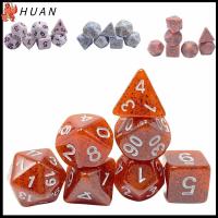 HUAN 7Pcs/set ลายจุด ลูกเต๋า DND 7-Die Table Game D4 D6 D8 D10 D12 D20 ลูกเต๋าหลายด้าน ทนทานต่อการใช้งาน อะคริลิค ลูกเต๋าเกม TRPG DND