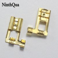 50pcs 6.3 Crimp Terminal 6.3mm Flag Type Uninsulated Spring Connector Right Angle Female Cold Terminal Electrical Circuitry Parts Electrical Circuitry