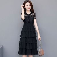 ✷❀❦ the new summer 2023 han edition temperament show thin cake joining together long pure chiffon dress