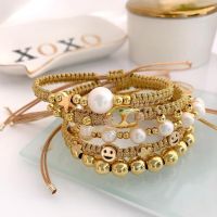 KKBEAD Handmade Braided Rope Bracelet For Women Accessories Unfade Gold Plated Bracelets Freshwater Pearl Star Smiley Jewelry Charms and Charm Bracele