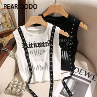 PEAR DODO เสื้อชั้นในสตรีริบบิ้นกอธิกพิมพ์ลายตัวอักษรสั้นบุคลิกแบบเกาหลี