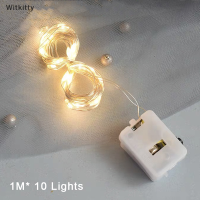 Witkitty ไฟสาย LED 10ดวงยาว1ม. ไฟเส้นลวดทองแดง LED กันน้ำใช้แบตเตอรี่พวงมาลัยตกแต่งงานแต่งงานแบบ DIY