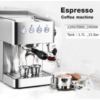 (AI Market) เครื่องชงกาแฟเอสเปรสโซ่ 15บาร์ 1450W.ขนาดเล็ก 1 หัว ปั้มอิตาลี มีสตรีมฟองนม