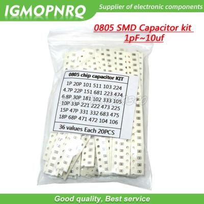 36values each 20pcs=720pcs 0805 SMD Capacitor assorted kit 1pF~10uF component diy samples kit 1PF 4.7PF 1NF 2.2NF 3.3NF 1UF 10UF