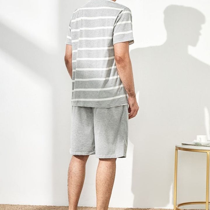 new-o-neck-lounge-striped-sleepwear-pyjamas-mens-short-sleeve-shorts-pajamas-set-sleepwear-leisure-suits-nightwear-men-homewear