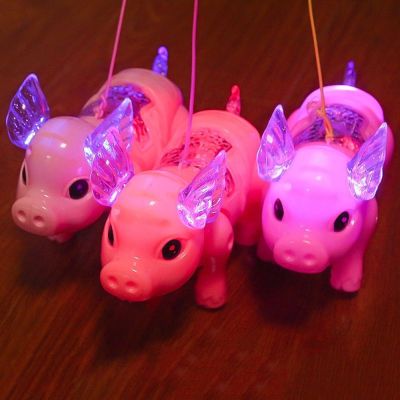 【CW】 New Electric Leashing Pig Luminous Baby Toys Pink Color Cartoon Piglet Light Music Walking Toys for children Funny Gifts