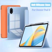 เคส2022สำหรับแผ่นเกียรติยศ8นิ้ว12นิ้วพร้อม Casing Tablet แท่นวางที่ทำจากหนังพับสามทบที่ใส่ดินสอสำหรับแผ่นเกียรติยศ V8 Pro 12.1