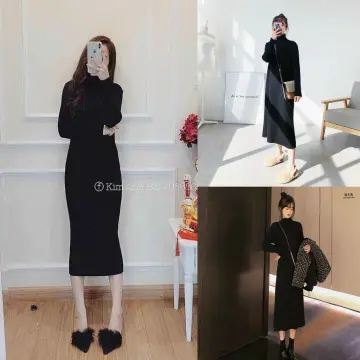 Váy Len Nữ Dáng Dài Suông Đầm Len Cổ Lọ Màu Đen Be Nâu Basic Phom Rộng Hàng  Quảng Châu Cao Cấp Style Hàn Quốc   Hazomicom  Mua Sắm Trực