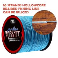 Warknife 16 Strands 100M - 2000M Hollow Core PE Extreme Braided Fishing Line 20LBs-500LBs Japan Multifilament Assist Line Blue Fishing Lines