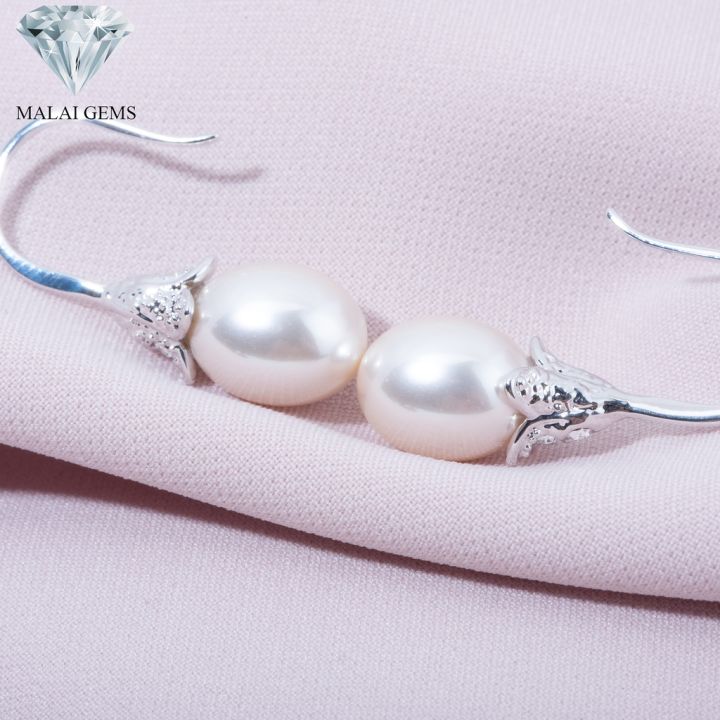 malai-gems-ต่างหูมุก-เงินแท้-silver-925-เพชรสวิส-cz-เคลือบทองคำขาว-รุ่น11010234-แถมกล่อง-ต่างหูเพชร-ต่างหูเงินแท้