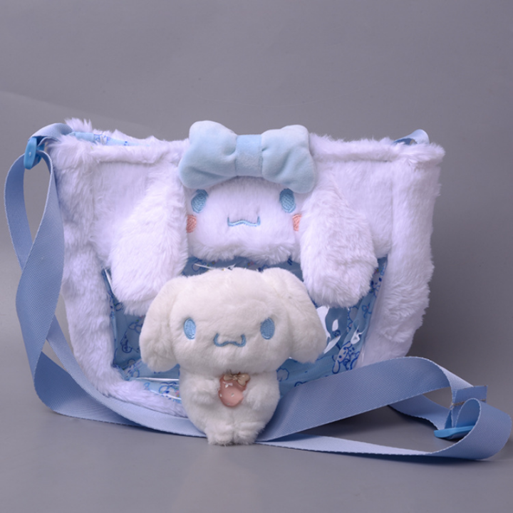 sanrio-kuromi-my-melody-กระเป๋าตุ๊กตาใส-kawaii-cinnamoroll-messenger-กระเป๋าการ์ตูนอะนิเมะตุ๊กตา-plush-crossbody-กระเป๋าสำหรับ-girls