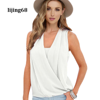 Lijing Women Stretch Slim Shirt เสื้อลำลองแขนกุด Cutout Lace-Up Vest สำหรับ Lades