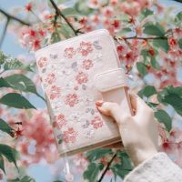 Kinbor A6/A5 Cherry Blossoms Embroidery Cloth Cover Monthly Planner Zipper Months Diary Notebook Personal Agenda Planner Flower Note Books Pads