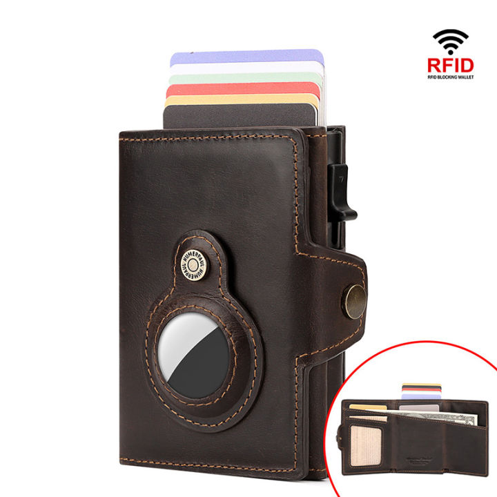 Luxury Genuine Leather Airtags Wallet Business Anti-lost RFID Blocking ...