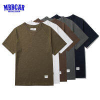 MBBCAR 2023เสื้อยืดแขนแร็กแลนสำหรับผู้ชายระบายอากาศที่สะดวกสบายฐานสีทึบผ้าคอตตอน210กรัมสำหรับฤดูร้อนใหม่