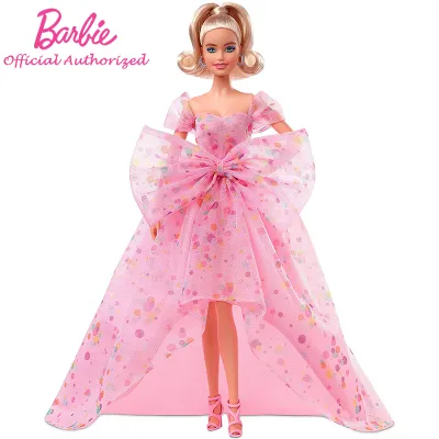 Barbie Signature Series Happy Birthday Wishes Blonde Beautiful Princess Girl Toys Tulle Dress Pink Shoes Kid Doll HCB89 For Gift