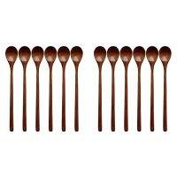 Wood Spoons for Cooking Set, 13 Inch Long Handle Wooden Mixing Spoons for Stirring Baking Serving, 12 Pcs