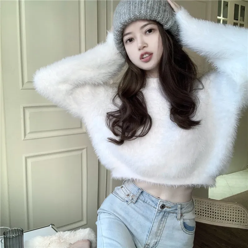 Mint Green Sweater Women's Autumn and Winter 2023 New Short Idle Style  Green Mink Fur Short Knitted Top | Lazada PH