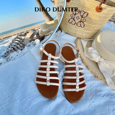 DikoDumter รองเท้าแตะสายสีน้ำตาลแฟชั่นสำหรับผู้หญิง,รองเท้ารัดส้นเป็นหลุมลงไปโบฮีเมียนส้นแบนฤดูร้อน