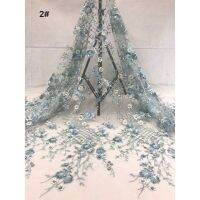 1 Yard Sequins and Beads Embroidery Lace Applique Flower Fabric Lace Trim Sew Collar Patch Wedding Gown Bridal Dress DIY For Bridal Dress