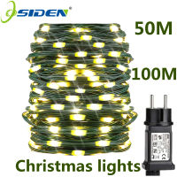 Christmas Lights Holiday Fairy Led 10M-100M Green PVC Waterproof Copper Wire EU Plug String Light Outdoor Garland Lamp For Tree