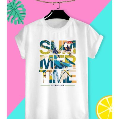 เสื้อยืดสกรีนลาย Summer Holiday ไปเที่ยวกัน ใส่สบายๆในวันหยุด ไม่ยืด ไม่ย้วย