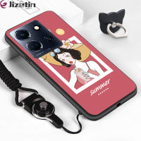 Jizetin สำหรับ Infinix Note 30 Note 5G Note 30 Pro Note 30 VIP (แหวนใส่นิ้ว + สายคล้อง) สาวน่ารักดื่มเคสโทรศัพท์มีลายเครื่องดื่มดีไซน์สาวสวยเคสโทรศัพท์ป้องกัน TPU ซิลิโคนนิ่มกันกระแทกฝาครอบด้านหลัง