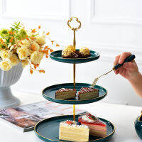 2 &amp; 3 Tier Elegant เซรามิคแผ่นขอบทองขาตั้งเค้กผลไม้จานขนม Home Party ตกแต่ง Porcelain Pastry Serving Platter