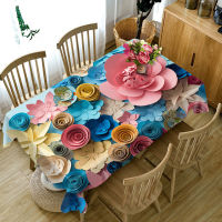 Customizable 3d Round Tablecloth Colorful Paper Flowers Pattern Dustproof Thicken Cotton Rectangular Table cloth Wedding Decor