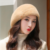 Korean Winter Autumn Womens Rabbit Fur Beret Hat For Girl Knitted Hat Dot Fashion Taking The Female Boina