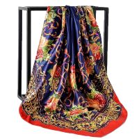 ♚♙☁ Silk Scarf Women Print Hair Neck Square Scarves Office Ladies Shawl Bandanna 90X90CM Muslim Hijab Handkerchief Muffler Foulard