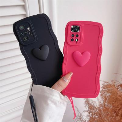 Note11s Love Heart Wavy Wrist Strap Silicone Case On For Xiaomi Redmi Note 11 10 8 9 Pro 11s 4g 5g 10s Lanyard Cover 12c 10c 9c