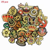 25pcs Golden Thread Crown Cloth Patches Army Badges Iron on Appliques for Jackets Bags Sewing Stickers DIY Patchwork Haberdashery