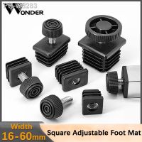 Square Adjustable Foot Mats With Nuts Pipe Plug Rectangle Furniture Tube Cover Table Chair Leg Heightening Feet Pads Black