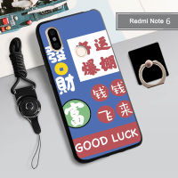 เคสสำหรับ Xiaomi นุ่ม Redmi Note 6/Note 6 Pro คลุมทั้งหมดเคสโทรศัพท์กล่องทาสีป้องกันการตกหล่นป้องกันรอยขีดข่วนฝามีที่ถือวงแหวนและเชือก