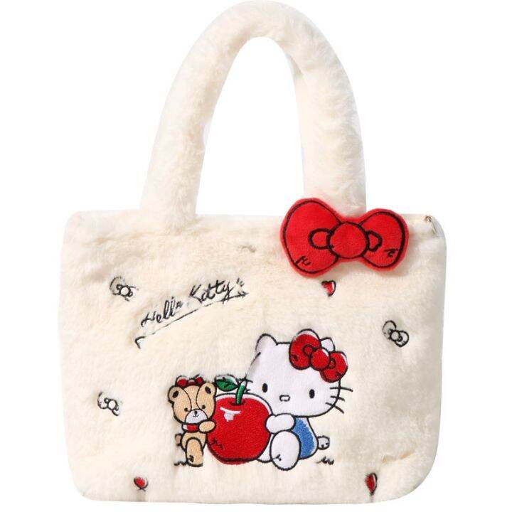 sanrio-autumn-and-winter-fur-hand-held-oblique-bag-cute-cute-cinnamon-dog-hello-kitty-plush-storage-messenger-small-bag-byue