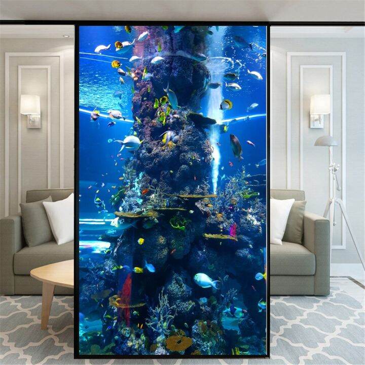 Privacy Window Film Aquarium Pattern Decorative Glass Covering NoGlue