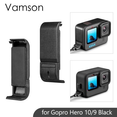 Vamson สำหรับ Gopro Hero 10 9ฝาครอบกล้องสีดำแบตเตอรี่สำหรับเปลี่ยนด้านข้างฝาถอดออกได้ช่องพอร์ตเคสด้านข้าง + VP659K อุปกรณ์เสริมหมวก