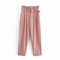 Zevity Women Fashion High Waist Solid Casual Harem Pants Office Ladies Chic Side Pocket Belt Ankle Length Trousers Mujer P1210