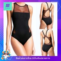 ?SexyBeach (M-2XL) SB203 ชุดว่ายน้ำแฟชั่น วันพีซสีดำ อกซีทรู โชว์หลังสุดเซ็กซี่ กระชับหุ่นสวย