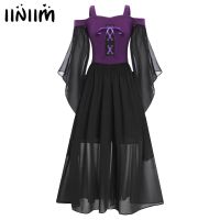 Kids Girls Halloween Medieval Renaissance Gothic Dress Long Sleeve Vampire Cosplay Costume Theme Party Victorian Prom Gowns