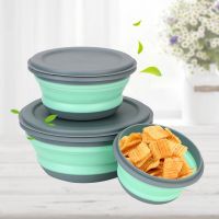 3Pcs/Set Bowl Sets With Lid Folding Lunch Box Foldable Silicone Salad Snack Bowl For Kitchen Camping Compression Tableware Set