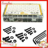 LANGTAO 1200Pcs M3 M4 M5 M6 สกรูฝาครอบซ็อกเก็ตหัวปุ่ม สีดำสีดำ เหล็กกล้าคาร์บอนเกรด10.9 Bolts NUTS washers Assortment KIT พร้อมแหวนรองแบบเรียบและสปริง ชุดน็อตและสลักเกลียว มืออาชีพด้านการ